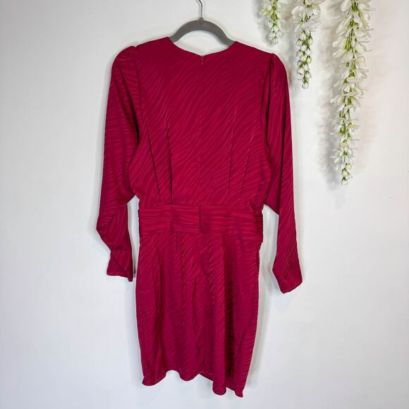 RONNY KOBO Shanaya puff shoulder satin mini dress faux wrap red - Picture 2 of 10